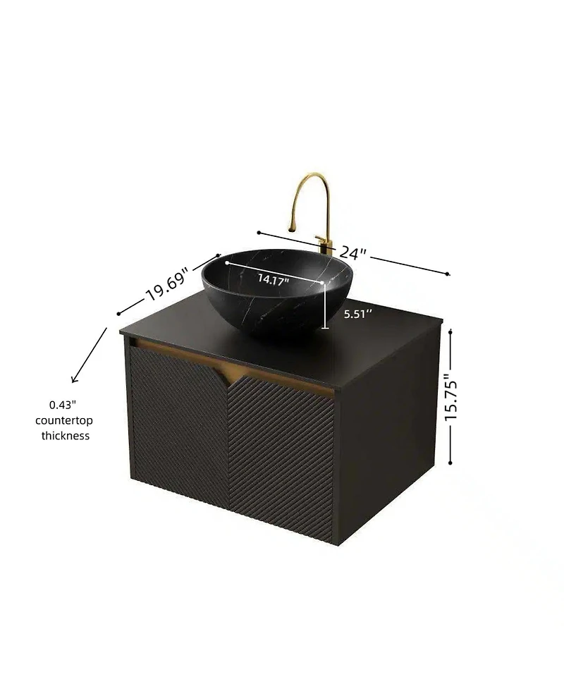 Sillysis 24" Wall Mounted Bathroom Vanity with Ceramic Vessel Sink, Sintered Stone Top, Soft Close Door