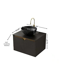 Sillysis 24" Wall Mounted Bathroom Vanity with Ceramic Vessel Sink, Sintered Stone Top, Soft Close Door