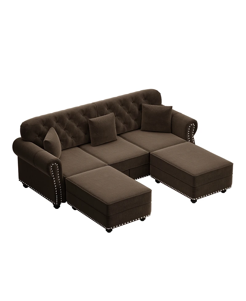 Streamdale Furniture Velvet Chesterfield Sofa with Nailhead Trim and 3 Pillows