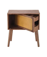 Streamdale Furniture Mid-Century Modern Rotating Hidden Compartment Nightstand Walnut