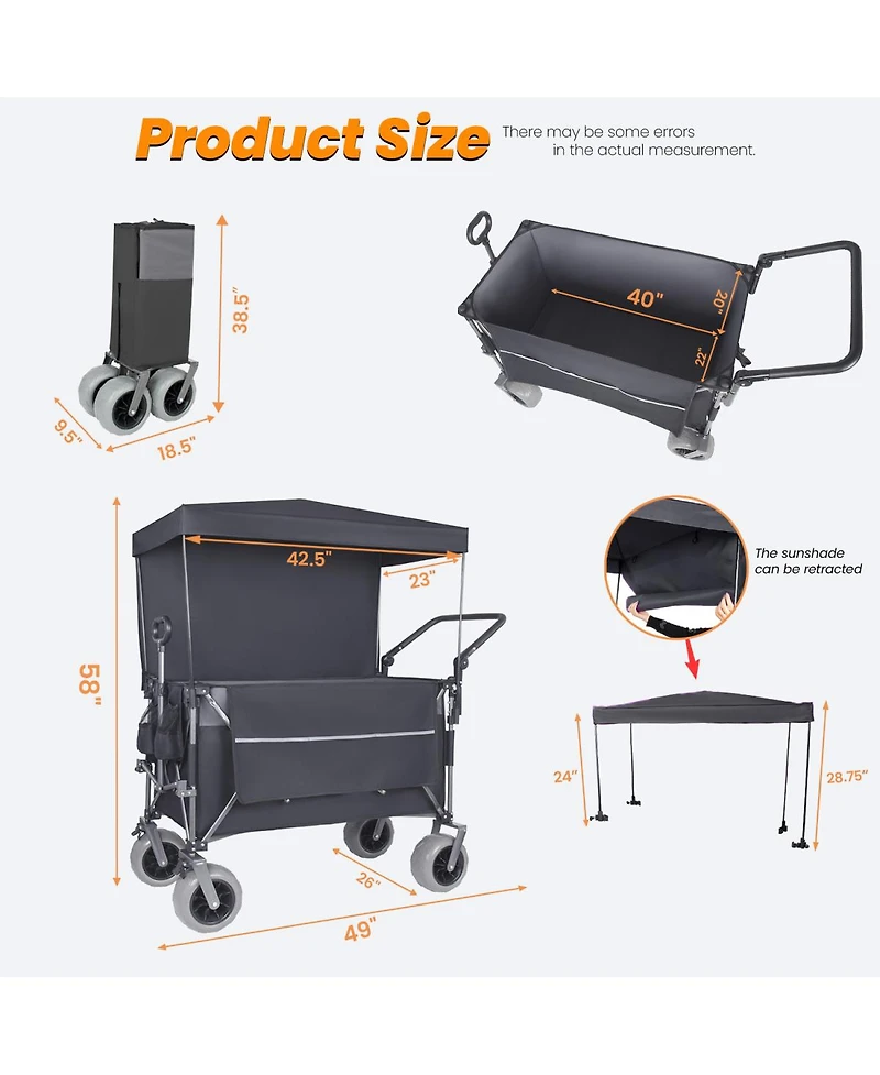 Streamdale Furniture Streamdale Multi-Functional Folding Wagon Cart with Canopy and All-Terrain Tires