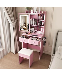 Streamdale Furniture Small Makeup Vanity Desk with Led Mirror Power Outlet Storage and Stool