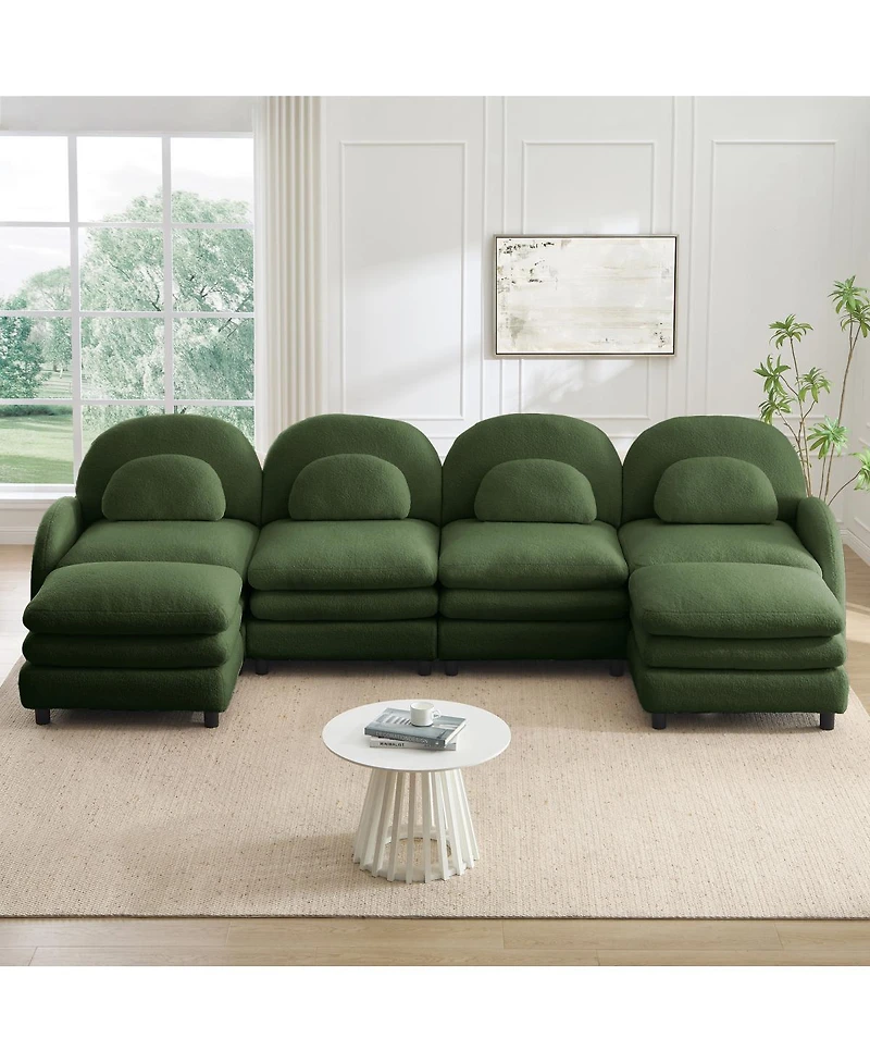 Streamdale Furniture Teddy Fabric 4-Seat Modular Sofa with Ottomans and Lumbar Pillows
