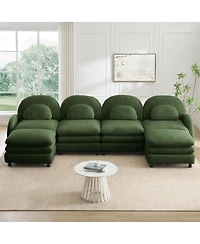 Streamdale Furniture Teddy Fabric 4-Seat Modular Sofa with Ottomans and Lumbar Pillows