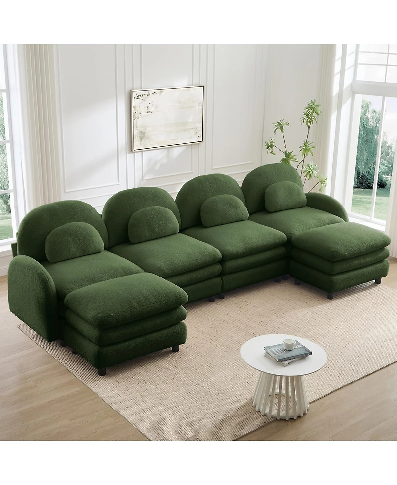 Streamdale Furniture Teddy Fabric 4-Seat Modular Sofa with Ottomans and Lumbar Pillows