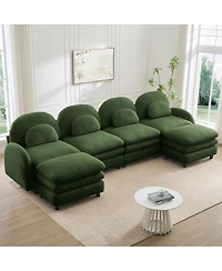 Streamdale Furniture Teddy Fabric 4-Seat Modular Sofa with Ottomans and Lumbar Pillows