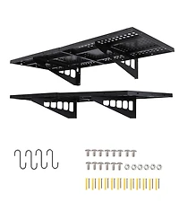 homfan Set of 2 Wall Mounted Shelf, Heavy Duty Metal Shelving Unit with Hooks for Garage or Laundry Room