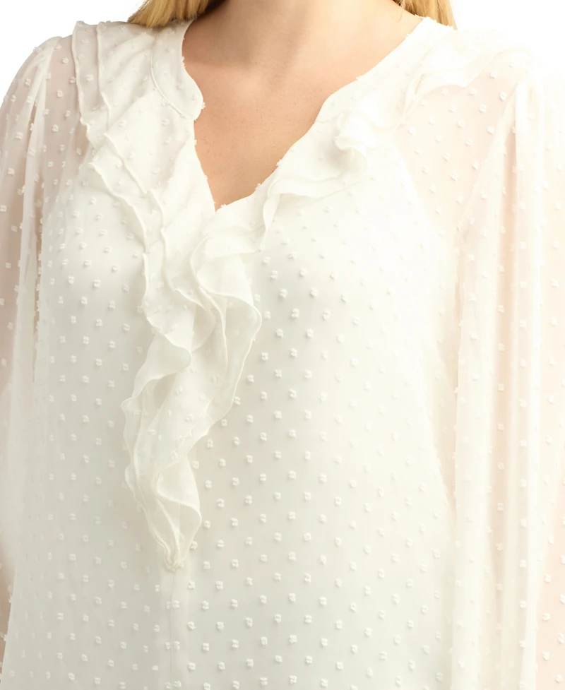Bcx Juniors' Split V-Neck Ruffle Long-Sleeve Blouse