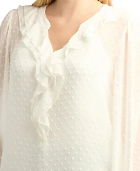 Bcx Juniors' Split V-Neck Ruffle Long-Sleeve Blouse