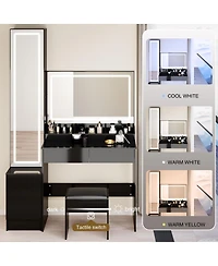 Streamdale Furniture Extra Large Led Vanity Table with Mirror Cabinet Cushioned Stool and Storage