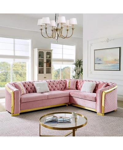 Streamdale Furniture L-Shaped Velvet Chesterfield Sectional Sofa with Accents