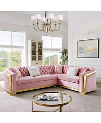 Streamdale Furniture L-Shaped Velvet Chesterfield Sectional Sofa with Accents