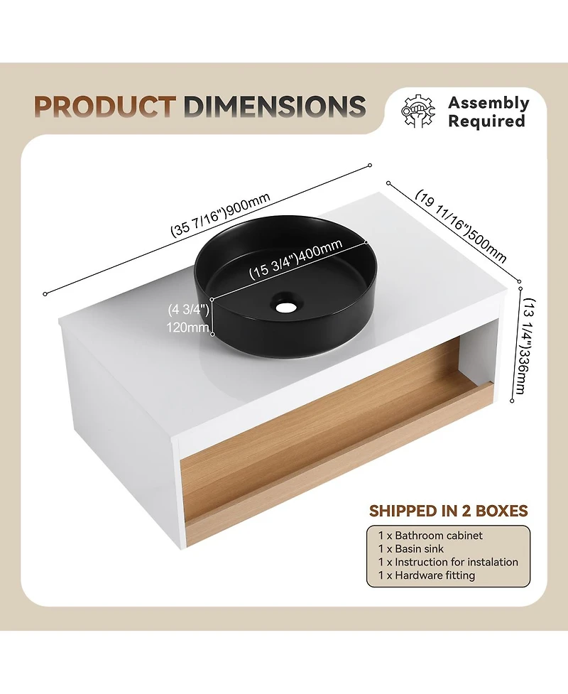 Sillysis Inch Wall Mounted Bathroom Vanity with Vessel Sink, Floating Plywood Cabinet