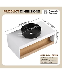Sillysis Inch Wall Mounted Bathroom Vanity with Vessel Sink, Floating Plywood Cabinet