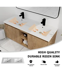 Sillysis 48 Inch Wall Mounted Double Sink Bathroom Vanity with Resin Basin, Soft Close Doors, Open Storage, Modern Floating Cabinet