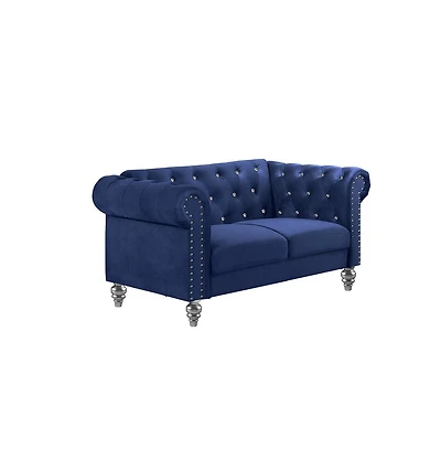 New Classic Furniture Emma Velvet Fabric Loveseat with Rolled Arms