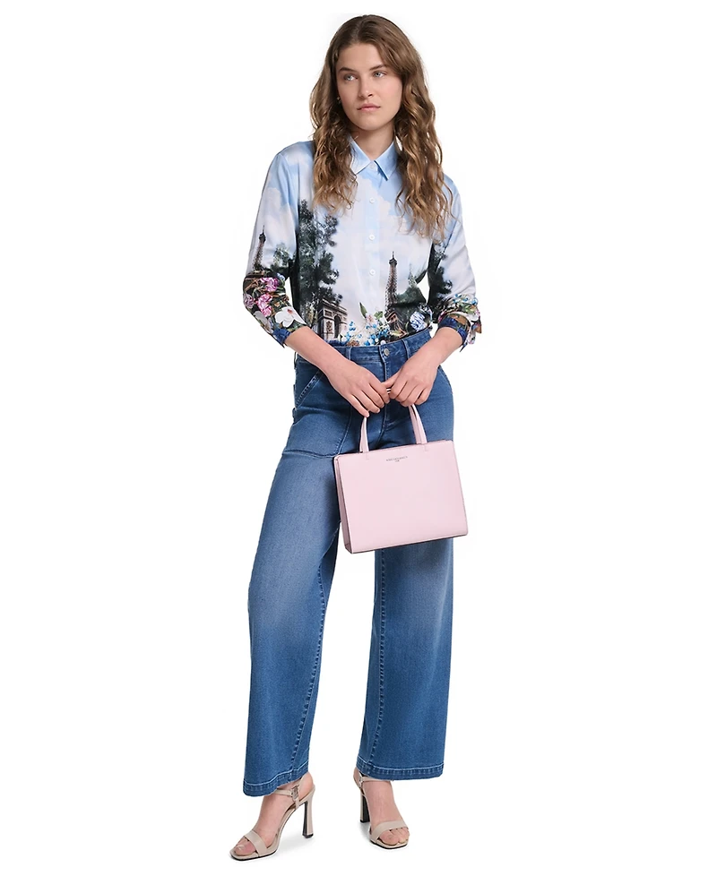 Karl Lagerfeld Paris Petite Long-Sleeve Printed City Scene Blouse
