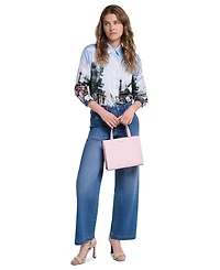 Karl Lagerfeld Paris Petite Long-Sleeve Printed City Scene Blouse