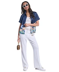 Karl Lagerfeld Paris Petite Short-Sleeve Printed Camp Shirt