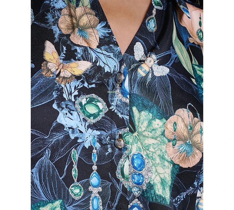 Karl Lagerfeld Paris Petite Collared Printed Woven Top