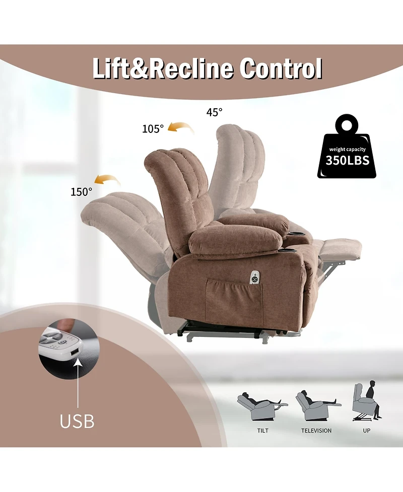 Clihome Power Lift Recliner Chair Recliners for Elderly with Heat and Massage Recliner Chair for Living Room with Infinite Position and Side Pocket