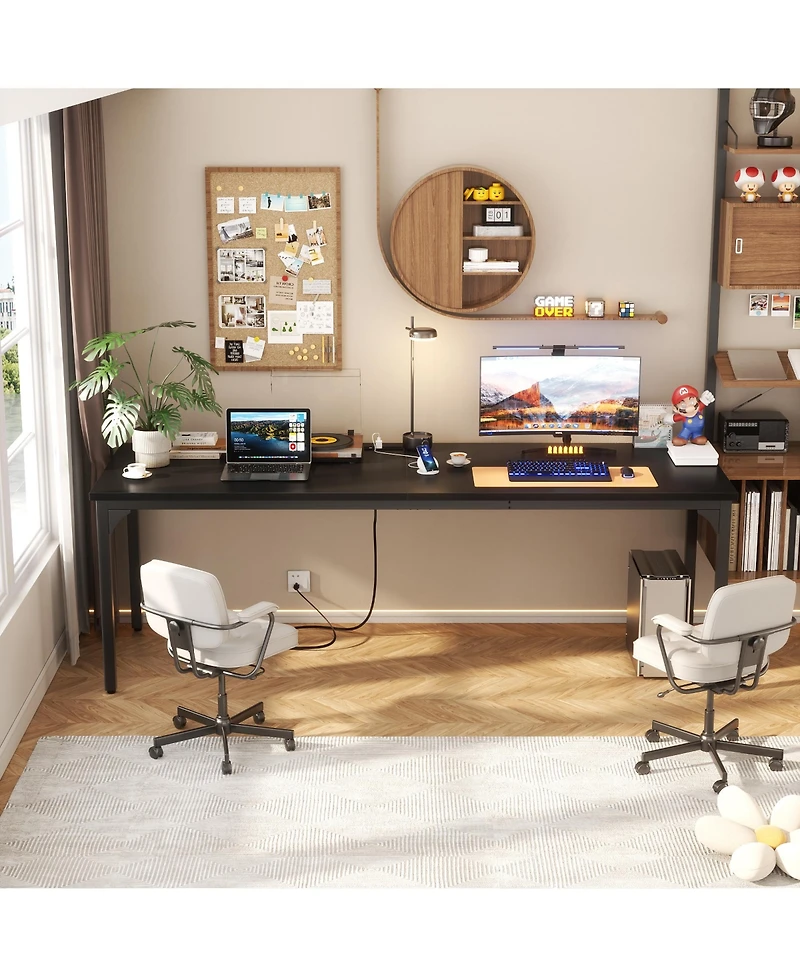 Aheaplus 78.8'' W Rectangle Computer Desk, Wood Top Study Workstation