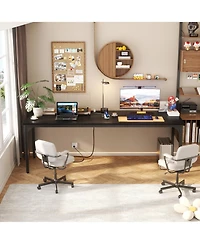 Aheaplus 78.8'' W Rectangle Computer Desk, Wood Top Study Workstation