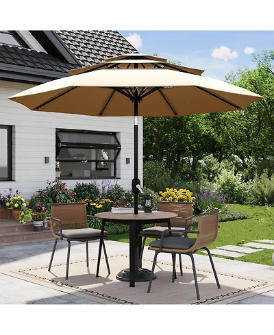 homfan 10Feet 3-Tier Patio Umbrella With Vents, Outdoor Table Umbrella, Easy Crank, Push Button Tilt, 8 Sturdy Ribs For Pool, Deck, Yard And Garden