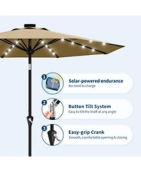 homfan 10Feet Solar Patio Umbrella, Uv Protection, Crank And Push-Button Tilt, 8 Sturdy Ribs, Easy Assembly For Patio, Garden, Pool Deck