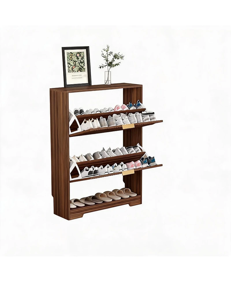 homfan Fluted Shoe Cabinet for Entryway with 2 Flip Drawers