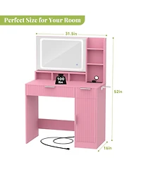 Aheaplus Vanity Desk with Mirror and 3 Color Lights, Makeup Drawers