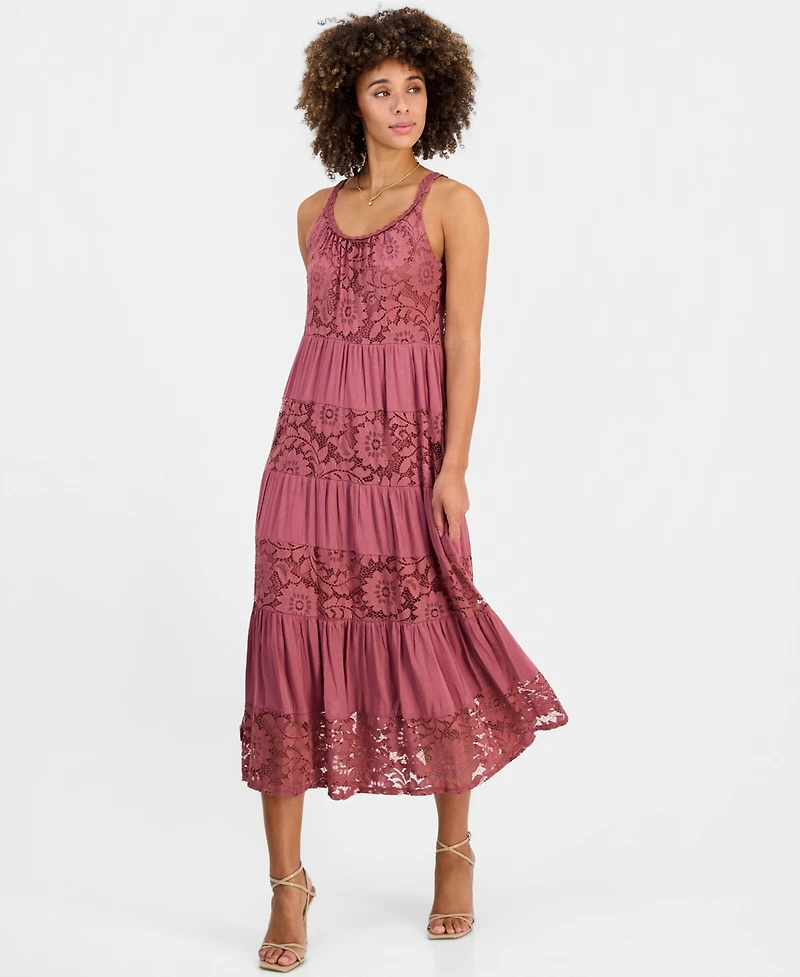 Robbie Bee Women's Lace-Trim Maxi Dress