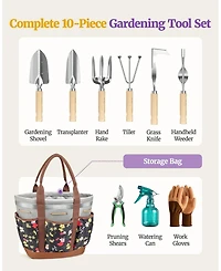 Xdovet Garden Tool Set Stainless Steel Ash Wood Handle Pruner Weeder Tote Bag