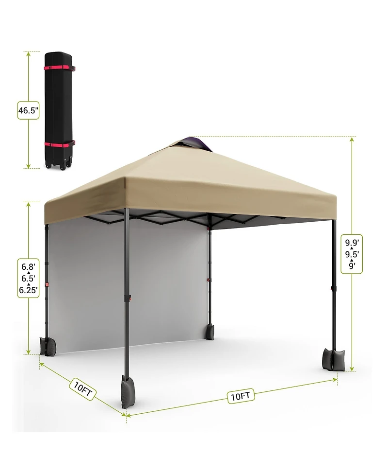homfan 10x10 Pop Up Canopy Tent With Sidewall, Easy Setup, Upf 50+ Protection, Adjustable, Portable, Includes Wheeled Bag, Stakes And Sandbags