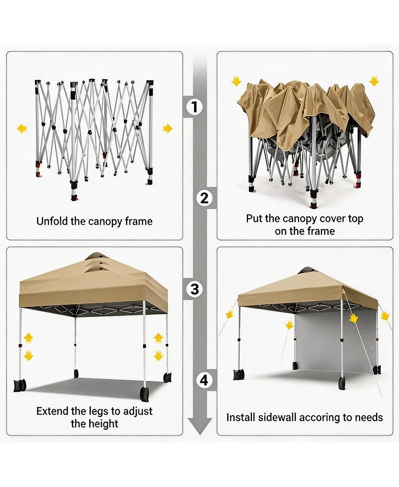 homfan 10x10 Pop Up Canopy Tent With Sidewall, Easy Setup, Upf 50+ Protection, Adjustable, Portable, Includes Wheeled Bag, Stakes And Sandbags