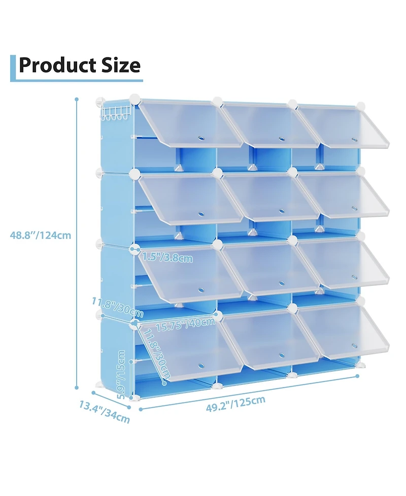 Homfan 8-Tier Sliding Door Shoe Storage Cabinet, Large Capacity Pp Metal Frame Organizer with Side Hooks