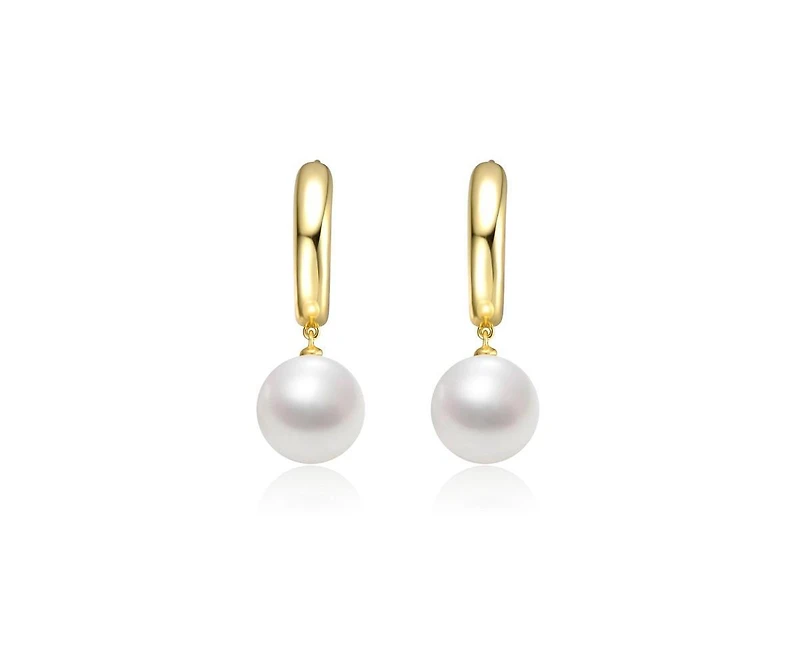 Rachel Glauber Elegant 14K Gold Plated Pearl Drop Chunky Hoop Earrings