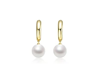 Rachel Glauber Elegant 14K Gold Plated Pearl Drop Chunky Hoop Earrings