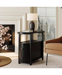 Tribesigns Solid Wood End Table with 2 Drawers and Open Shelf Set of 2, No Assembly Required Side Table, Vintage Brown Slim Bedside Nightstand