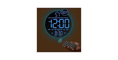 Jall 10 Inch Large Digital Wall Clock (Blue) with Rgb Colors Seconds Countdown Alarm Auto Dst Temperature Night Light Plug Aaa Backup
