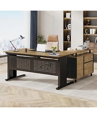 Tribesigns 63" L-Shaped Executive Desk with File Cabinet, Drawers & Storage Shelves - Office Desk