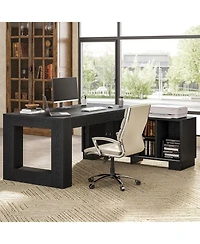 Tribesigns 63-Inch L-Shaped Wood Executive Desk with Storage Cabinets and 2-Tier Shelf, Modern Business Workstation