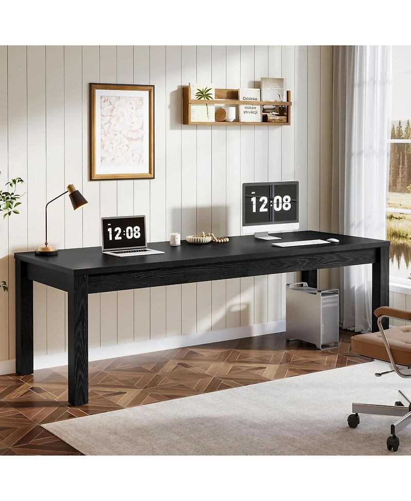 Tribesigns Solid Wood Extra Long Desk 2-Person Desk, 78.7 Inches Double Computer Table, Farmhouse Work Writing Study Workstation