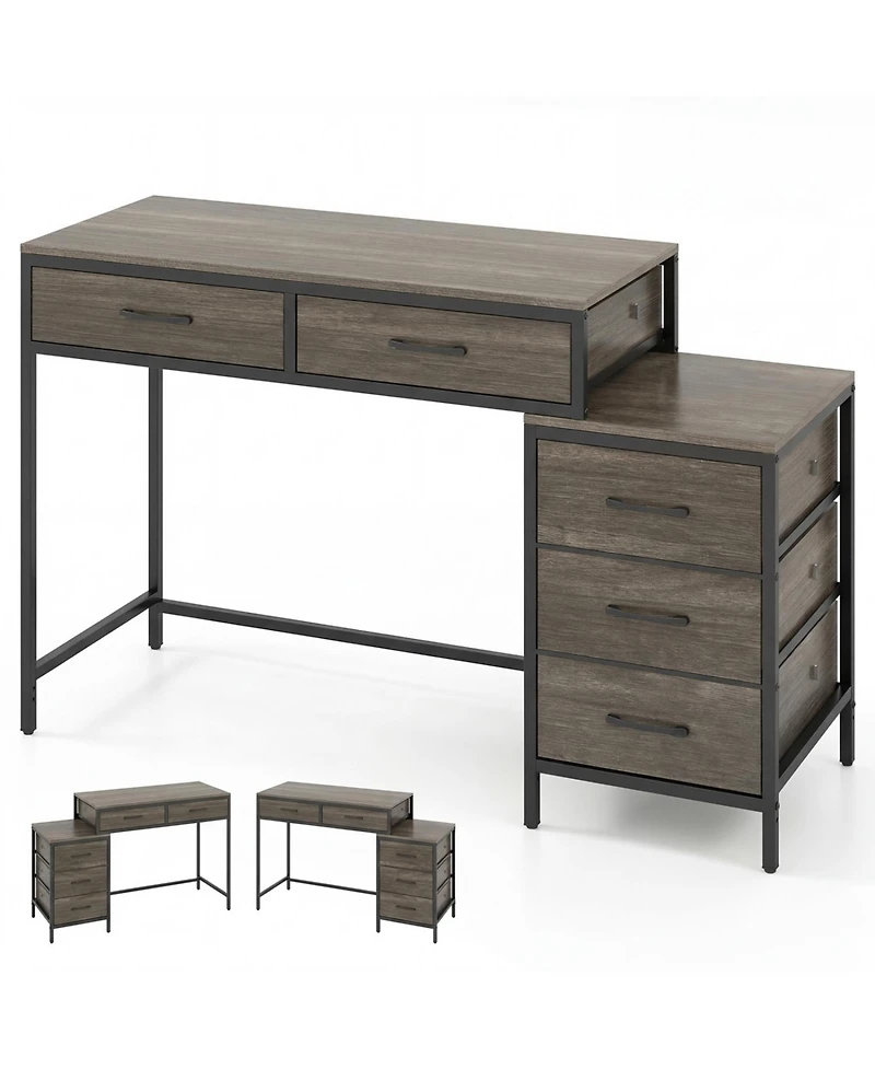 Slickblue Computer Desk with 5 Drawers and Printer Stand