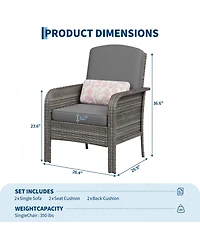 homfan Outdoor Wicker Chairs Set of 2 with High Backs and Cushions, Pe Rattan Patio Conversation Seating for Porch, Deck, Balcony