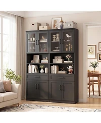 Aheaplus 80'' Tall Kitchen Pantry Cabinet with Glass Door and Wood Drawer
