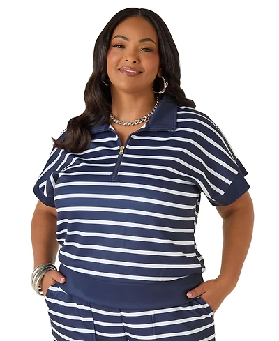 Ashley Stewart Women's Athletic Knit Striped Pullover