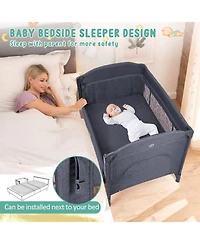 Gaomon 5-in-1 Foldable Pack and Play Baby Playard, Bedside Sleeper with Bassinet Diaper Changer, Lockable Wheel Nursery Center for Newborn Toddler