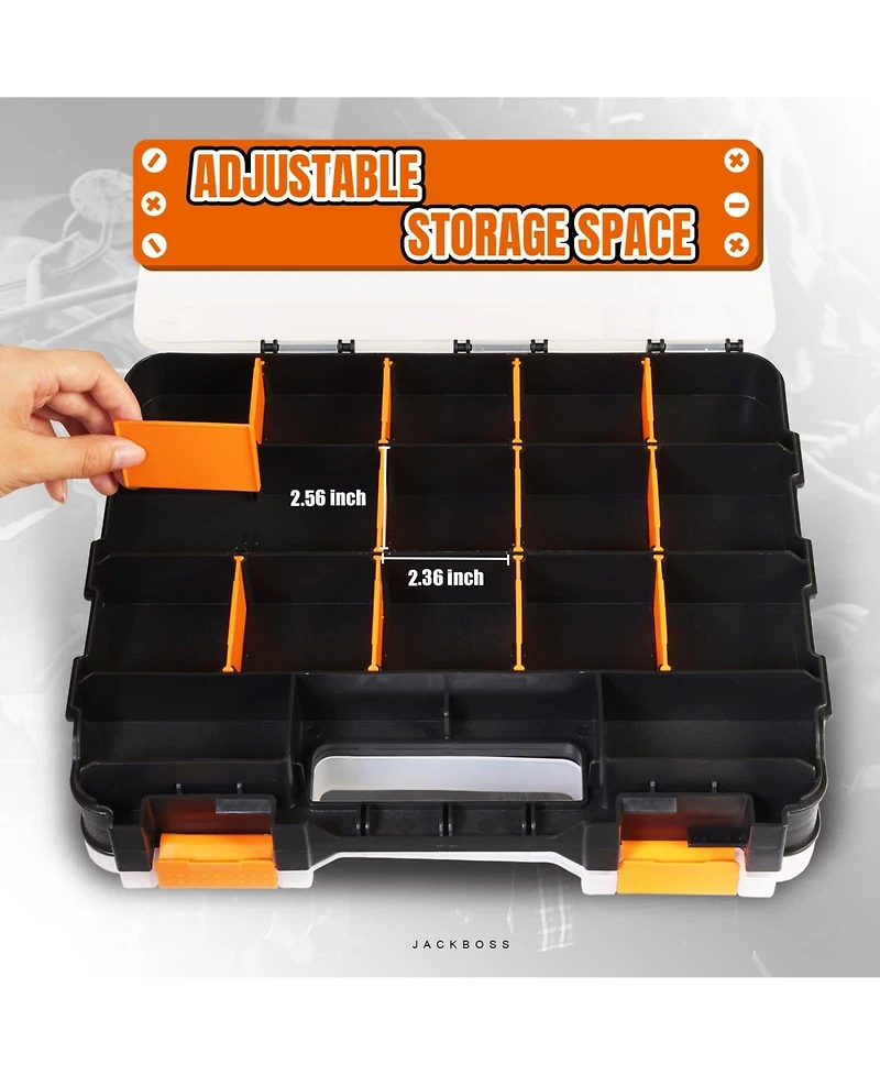 Xdovet Tool Box Transparent Lid Double Side Organizer Removable Dividers Hardware