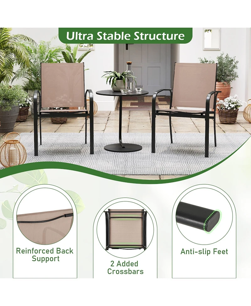 Gymax Outdoor Dining Chairs Set of 2 With Breathable Fabric Armrests High Back